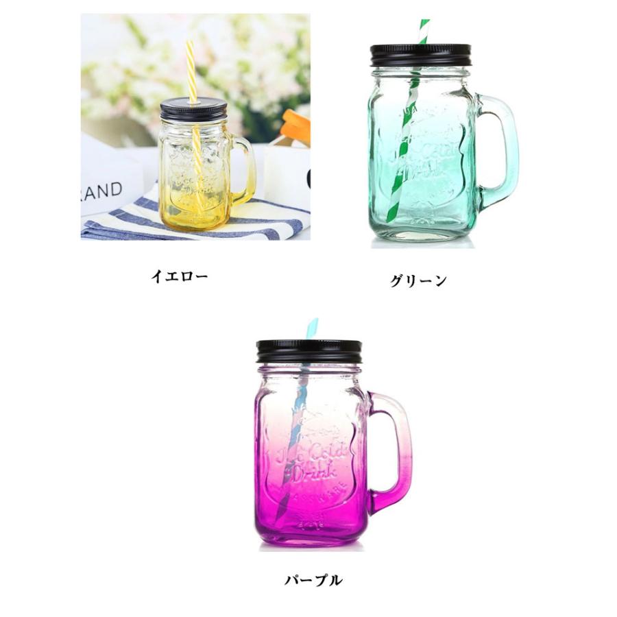 4個セット ドリンクボトル ガラス 500ml スクエア 蓋付き ストロー付き