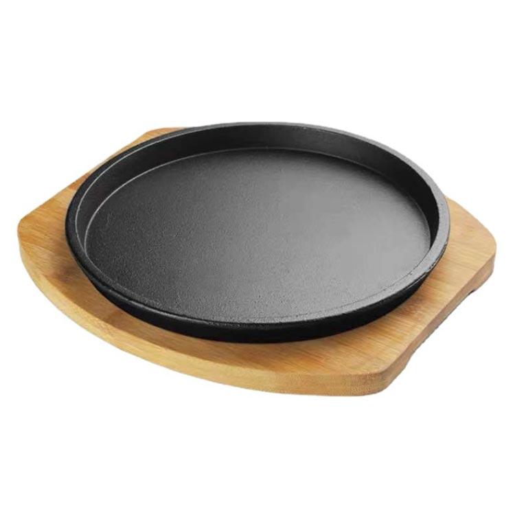 ステーキ皿 鉄板 丸型 木製 プレート 20/22/24/26cm 鉄鋳物 直火 IH
