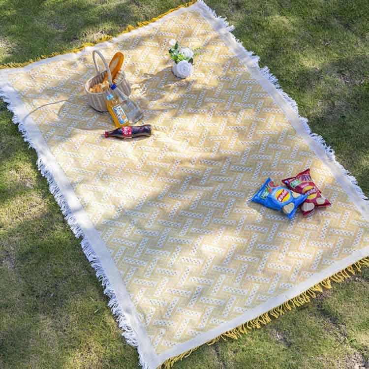 レジャーシート 北欧風 ピクニックシート 90×150cm 厚手 平織 綿混