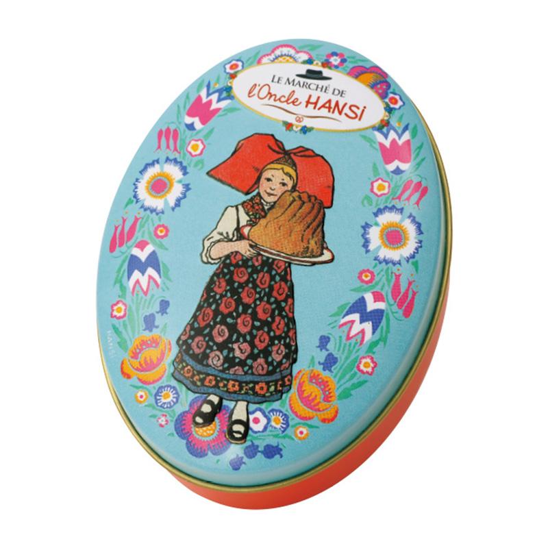 フェルナンド・ジョルト（エルサルバドル画家）作品をモチーフにした土産物 Oncle HANSI オンクルアンシ ドラジェ オーバルブルー缶 41g 糖衣