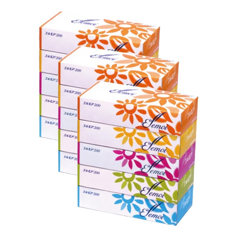 エルモア お試し ボックスティッシュ ティッシュ 400枚200組 5箱x3提げ