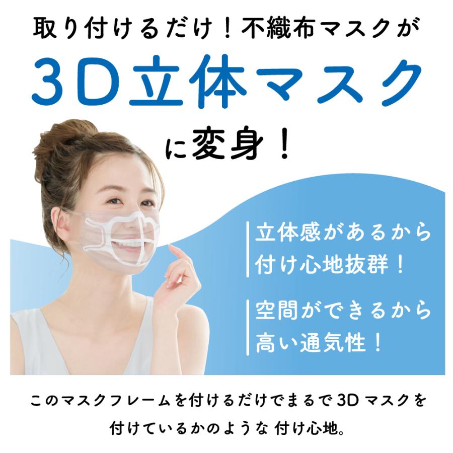 マスクフレーム インナーフレーム マスク 軽量 立体 マスクブラケット 息がしやすい 3D 不織布マスク 洗える 化粧崩れ防止 通気性｜ecaeru-plaza｜02