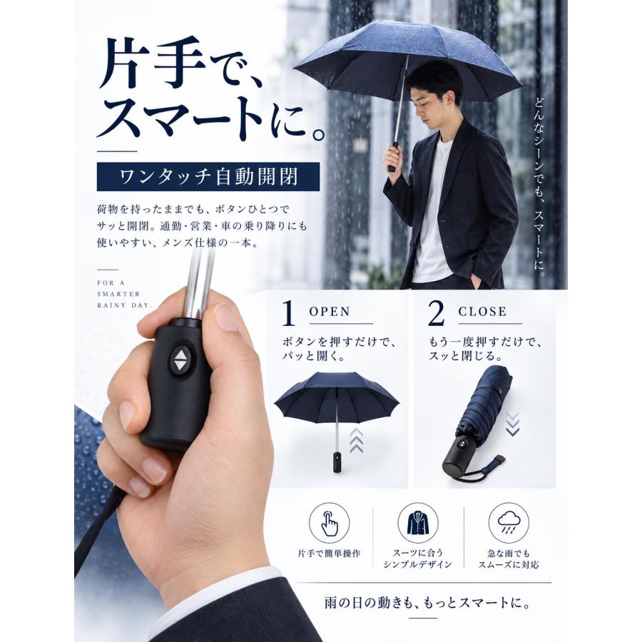 日傘 メンズ 軽量 完全遮光 自動開閉 折りたたみ 晴雨兼用 UVカット99.9％ 遮光率100% 男女兼用 折り畳み傘  爆買 | tobest | 06
