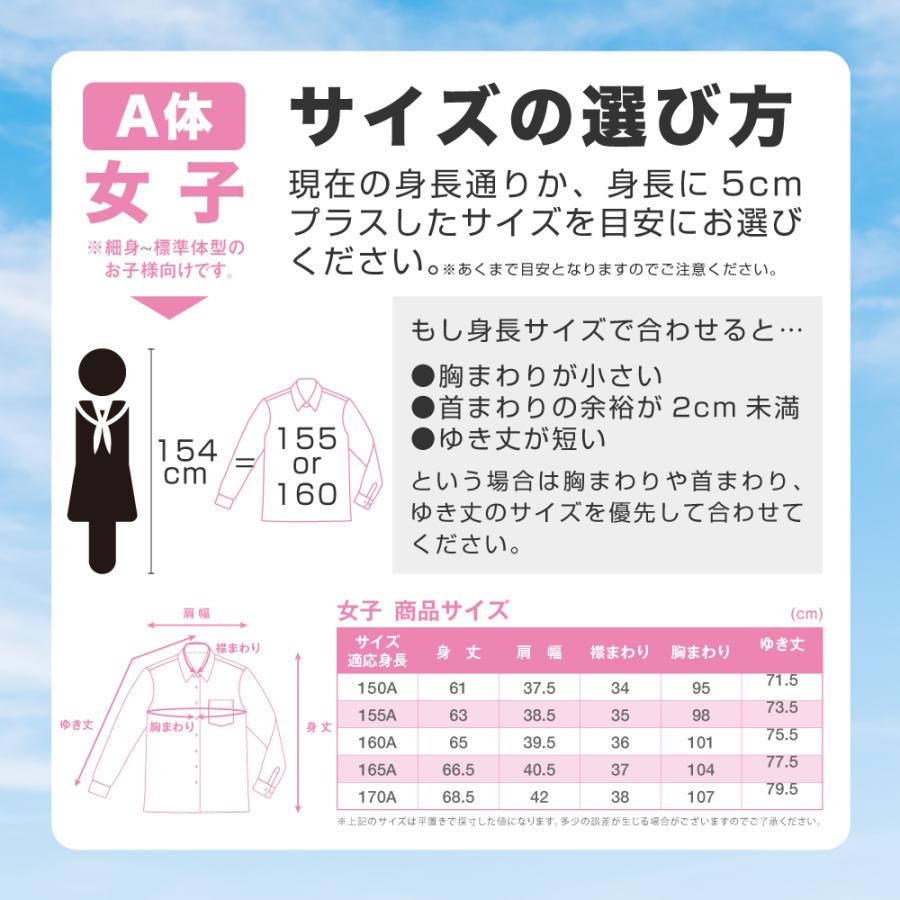 スクールシャツ 長袖 女子 透けにくい ノンアイロン 学校標準仕様 150〜170cm 形態安定 Yシャツ　学生シャツ サニーハグ ワイシャツ カッターシャツ ブラウス | SunnyHug | 11