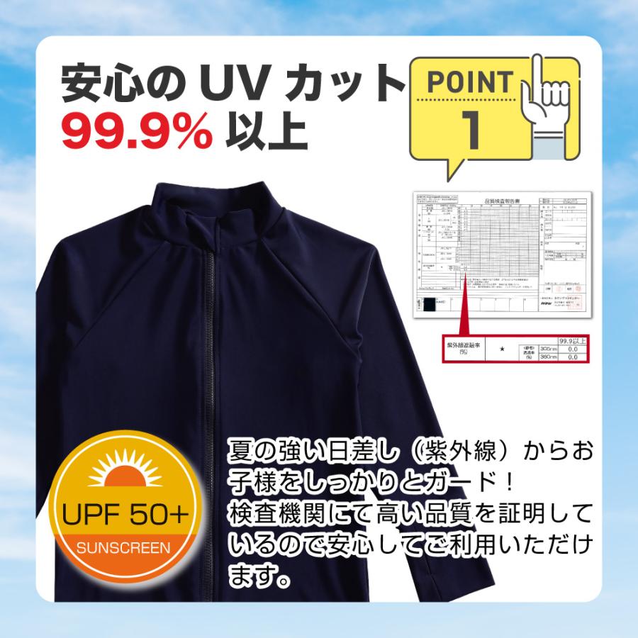 ラッシュガード キッズ 男女兼用 スクール水着 子供 トップス UVカット パーカー フルジップ 男の子 女の子 長袖 UPF50+ 紫外線対策  プール スイミング | SunnyHug | 03