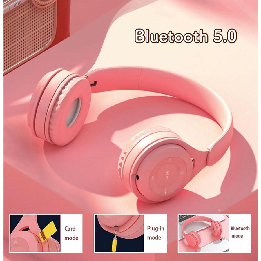 Bluetooth5 0ヘッドホン ワイヤレスヘッドフォン 当店一番人気 折りたたみ式 Led付き 有線無線両用 可愛い マカロン風 Bluetooth 高音質