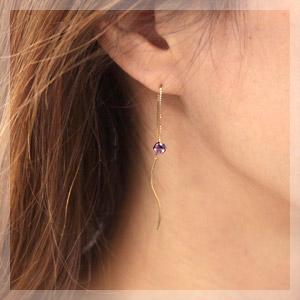 ピアス レディース アメジスト 揺れる 18金 18k K18 ゴールド k14