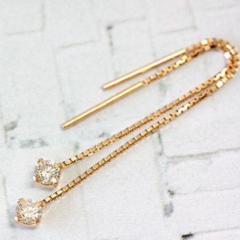 ピアス レディース 揺れる ダイヤモンド 18金 18k K18 14k ゴールド