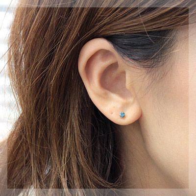ブルーダイヤモンド ピアス 一粒 プラチナ pt900 レディース