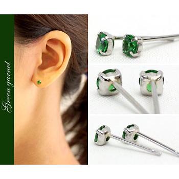 ピアス ガーネット プラチナ pt900 グリーンガーネット 3.0mm 