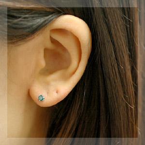 ダイヤモンド ピアス 一粒 ブルーダイヤモンド プラチナ Pt900 18金 18k 0.3ct スタッドピアス ダイヤピアス 6本爪 シンプル スタッド 日本製 プレゼントの画像