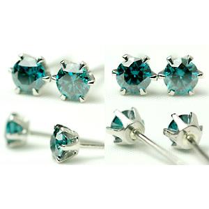 ダイヤモンド ピアス 一粒 ブルーダイヤモンド プラチナ Pt900 18金 18k 0.3ct スタッドピアス ダイヤピアス 6本爪 シンプル スタッド 日本製 プレゼントの画像