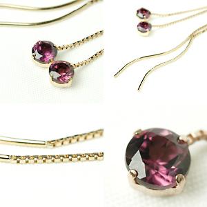 ピアス レディース ガーネット 揺れる 18金 18k K18 14k ゴールド
