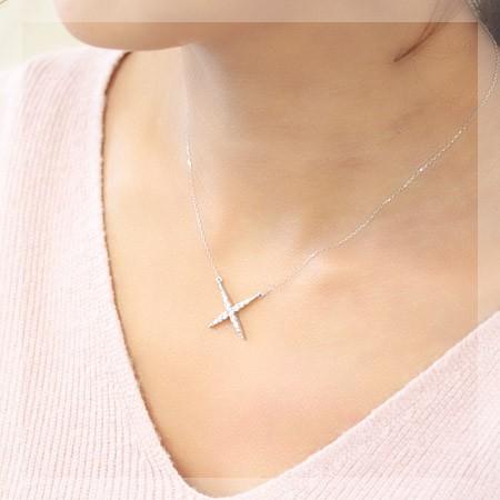 ダイヤモンド ダイヤ ネックレス レディース 18金 18k K18 0.5ct カラット クロス 45cmの画像