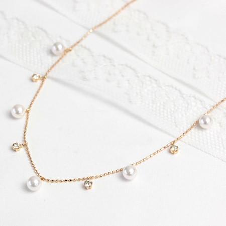 ネックレス レディース パール 真珠 × ダイヤモンド 0.2ct 18金 18k K18 ステーションネックレス あこや真珠 4.5mmアップの画像