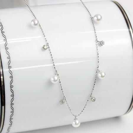 ネックレス レディース パール 真珠 × ダイヤモンド 0.2ct 18金 18k K18 ステーションネックレス あこや真珠 4.5mmアップの画像