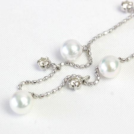 ネックレス レディース パール 真珠 × ダイヤモンド 0.2ct 18金 18k K18 ステーションネックレス あこや真珠 4.5mmアップの画像