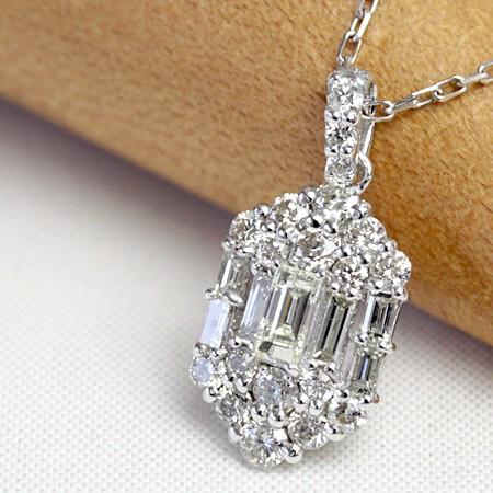 ダイヤモンド ネックレス レディース ダイヤネックレス 18金 18k K18 0.5ct バゲットカット 26石