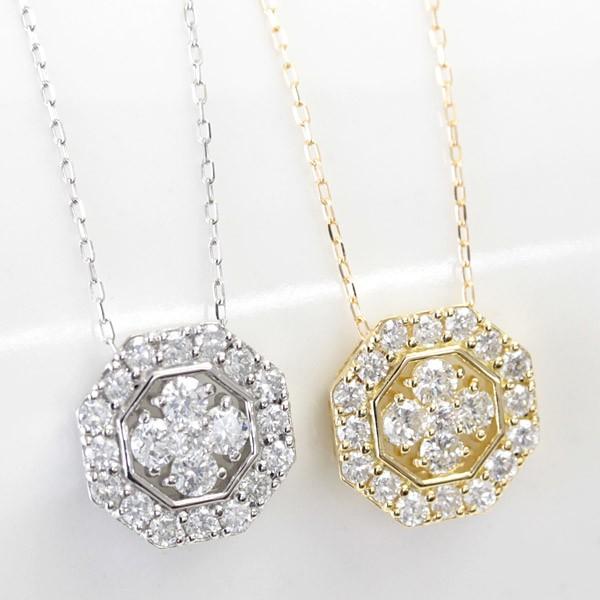 ダイヤモンド ネックレス レディース ダイヤネックレス 18金 18k K18 0.5ct オクタゴンデザインの画像