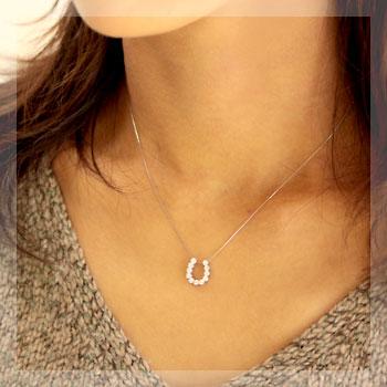 ダイヤモンド ダイヤ ネックレス レディース プラチナ pt900 0.5ct カラット ホースシュー 馬蹄の画像