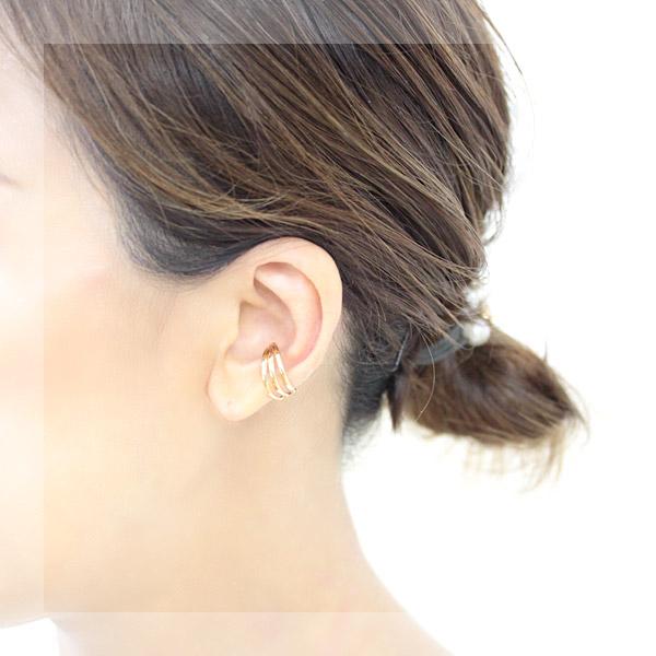 イヤーカフ 18金 18k K18 ゴールド イヤカフ 片耳用 半ペア 3連