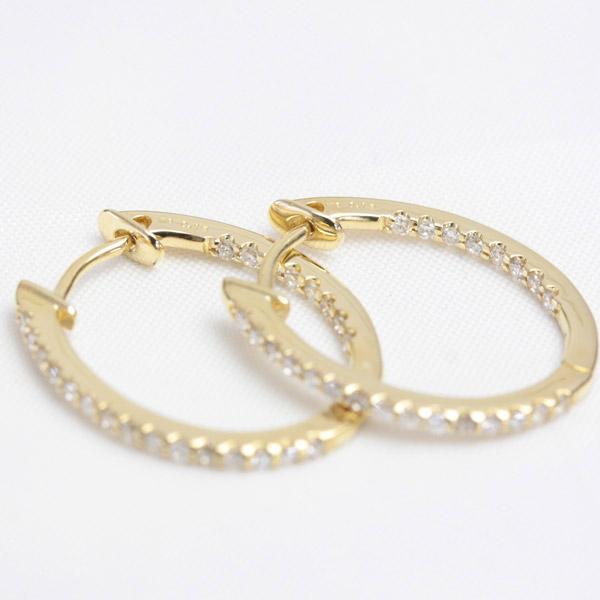 フープピアス ダイヤモンド ダイヤ 18k K18 18金 ゴールド エタニティ レディース バネ式中折れ 0.3カラットの画像