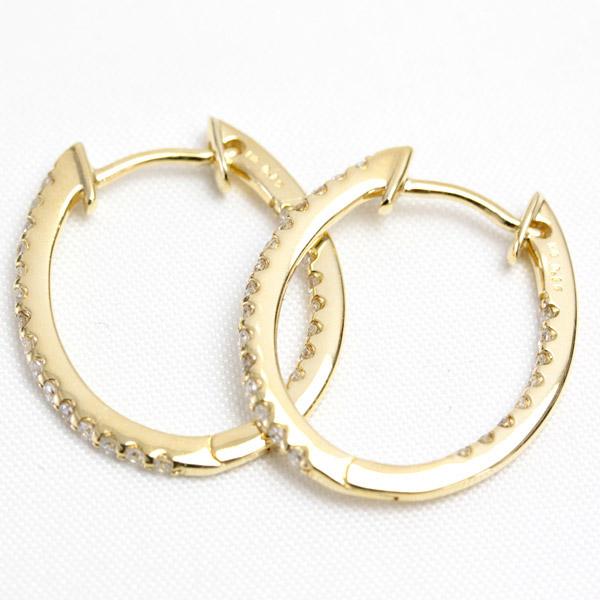 フープピアス ダイヤモンド ダイヤ 18k K18 18金 ゴールド エタニティ レディース バネ式中折れ 0.3カラットの画像