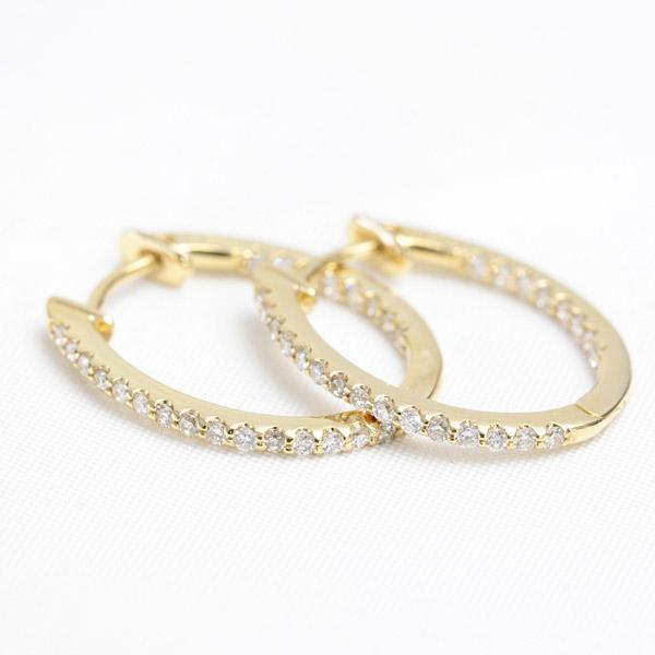 フープピアス ダイヤモンド ダイヤ 18k K18 18金 ゴールド エタニティ レディース バネ式中折れ 0.3カラットの画像