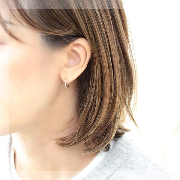 フープピアス ピアス ルビー ダイヤモンド バネ式 K18YG 18k 18