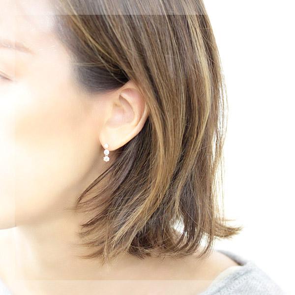ダイヤモンド ピアス スリーストーン シャンパンブラウン レディース プラチナ 18金 18k K18 ゴールド 1.0ct ダイヤピアスの画像