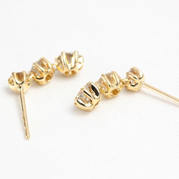ダイヤモンド ピアス スリーストーン シャンパンブラウン レディース プラチナ 18金 18k K18 ゴールド 1.0ct ダイヤピアスの画像