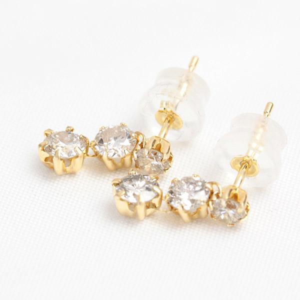 ダイヤモンド ピアス スリーストーン シャンパンブラウン レディース プラチナ 18金 18k K18 ゴールド 1.0ct ダイヤピアスの画像
