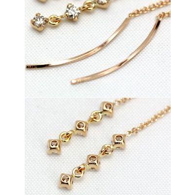 ピアス レディース ダイヤモンド 揺れる 18金 18k K18 k14 ゴールド アメリカンチェーン 3ストーン 0.2カラットの画像