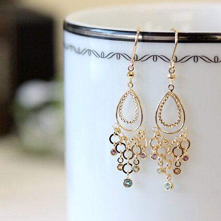 ピアス 揺れる レディース アメリカンフックピアス マルチカラー ティアドロップ K18/K14 | 