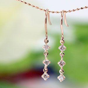 ピアス ダイヤモンド レディース プラチナ pt900 18金 18k K18 ゴールド ダイヤ 0.2ct 揺れる アメリカンフック スリーストーン | 