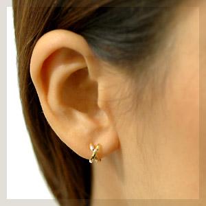 ピアス フープピアス 輪っか レディース 可愛い 小さめ 18金 18k k18 フープ 地金ピアス 4.6mm×10mm ミラーカット 石なし 日本製 1ペア 両耳用の画像