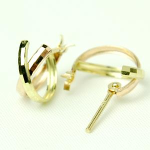 ピアス フープピアス 輪っか レディース 可愛い 小さめ 18金 18k k18 フープ 地金ピアス 4.6mm×10mm ミラーカット 石なし 日本製 1ペア 両耳用の画像