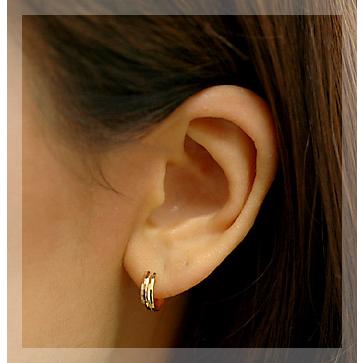 フープピアス ピアス 18金 18k k18 輪っか レディース 小さめ 3mm×10mm ミラーカット 石なし 地金 日本製 1ペア 両耳用の画像