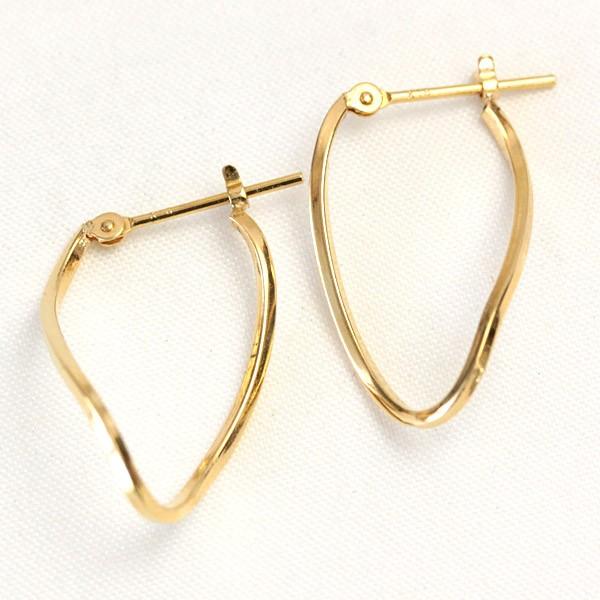 フープピアス ピアス 18k K18 18金 ゴールド レディース ひねりx 楕円 中サイズ 輪っか 石なし 地金の画像