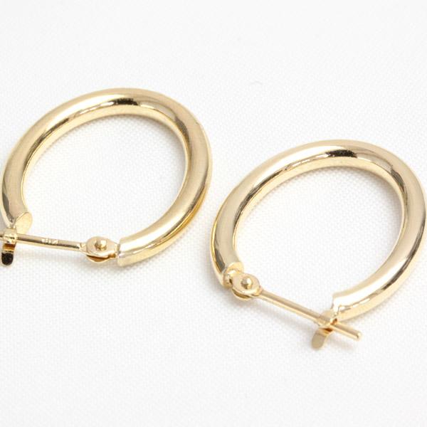 フープピアス 18k K18 18金 YG イエローゴールド オーバル 楕円 レディース 可愛い 2.0mm×14.8mm ピアス 輪っか 石なし 地金 日本製 1ペア 両耳用の画像