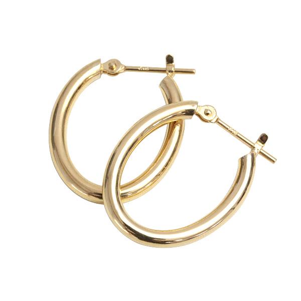 フープピアス 18k K18 18金 YG イエローゴールド オーバル 楕円 レディース 可愛い 2.0mm×14.8mm ピアス 輪っか 石なし 地金 日本製 1ペア 両耳用の画像