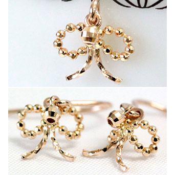 ピアス レディース 18金 18k K18 K14WG ゴールド 揺れる リボン アメリカンフック |  | 02