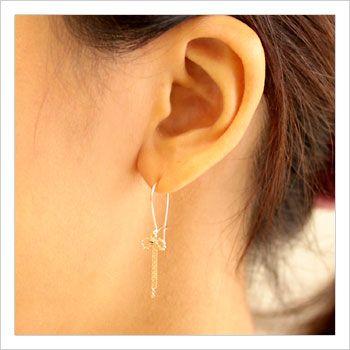 ピアス レディース 揺れる 18金 18k K18 K14 ゴールド チェーンピアス 