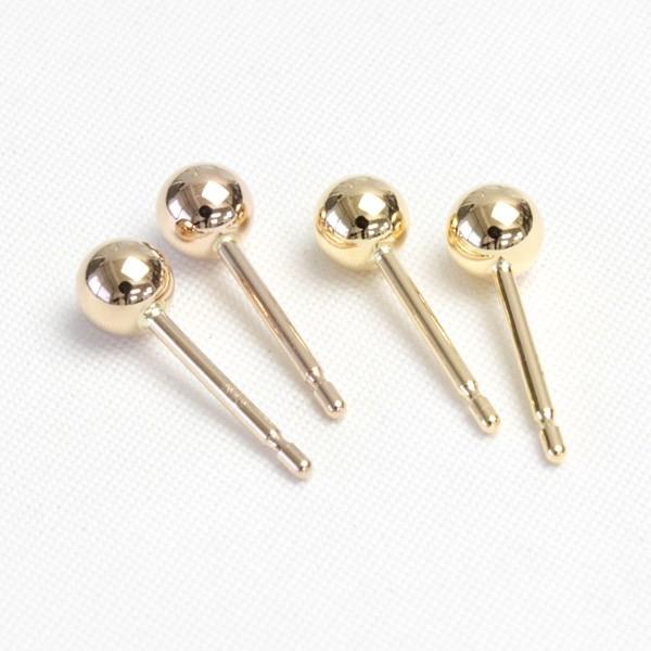 ピアス シンプル 18金 地金 ボールピアス 丸玉 セカンドピアス レディース 石なし 軸太 ポスト0.9mm 4.0mm 18k K18の画像