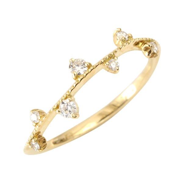ダイヤモンドリング ダイヤ レディース 指輪 18金 18k K18 ゴールド 0.12ct カラット 緩やかウェーブ ミル打ち 華奢系 SIクラス 文字入れ不可の画像