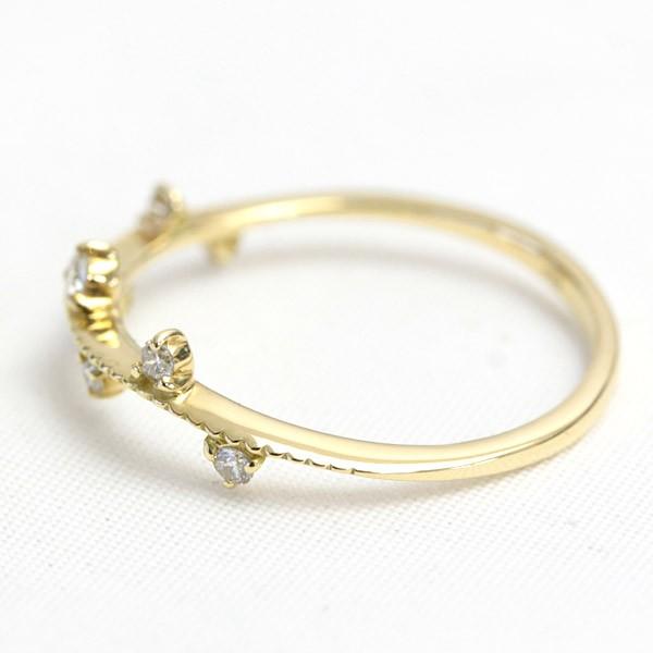 ダイヤモンドリング ダイヤ レディース 指輪 18金 18k K18 ゴールド 0.12ct カラット 緩やかウェーブ ミル打ち 華奢系 SIクラス 文字入れ不可の画像