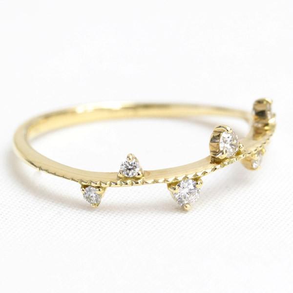 ダイヤモンドリング ダイヤ レディース 指輪 18金 18k K18 ゴールド 0.12ct カラット 緩やかウェーブ ミル打ち 華奢系 SIクラス 文字入れ不可の画像