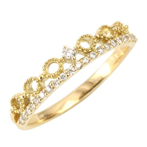 ダイヤモンドリング ダイヤ レディース 指輪 18金 18k K18 ゴールド 0.13ct カラット ミル打ち SIクラスの画像