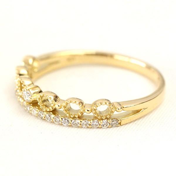 ダイヤモンドリング ダイヤ レディース 指輪 18金 18k K18 ゴールド 0.13ct カラット ミル打ち SIクラスの画像