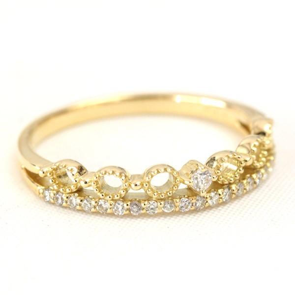 ダイヤモンドリング ダイヤ レディース 指輪 18金 18k K18 ゴールド 0.13ct カラット ミル打ち SIクラスの画像